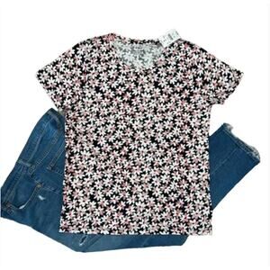 NWT J. Crew Navy/Red/White Daisy Printed Graphic Cotton Tee - SIZE S